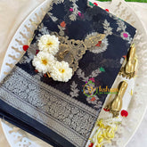 Darkest Blue Semi Georgette Soft Silk Saree -VS2001